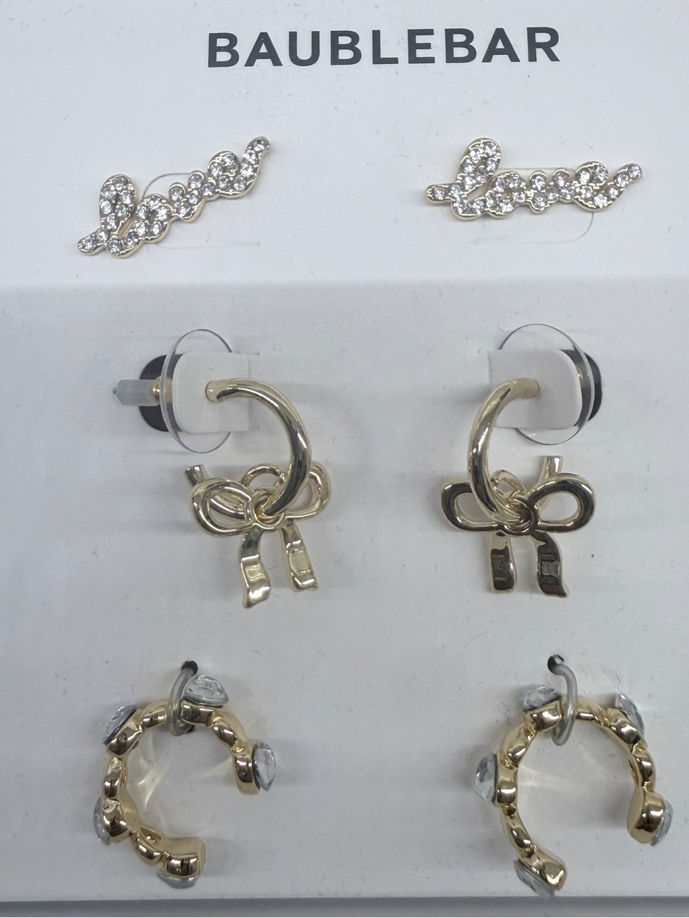 BaubleBar Gold Crystal Bow Hoop and Cuff Earring Set